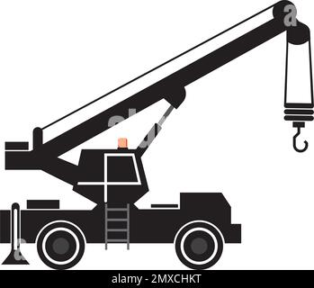 Conception du logo d'illustration d'icône de chariot de grue, maquette de véhicule de construction. Illustration de Vecteur