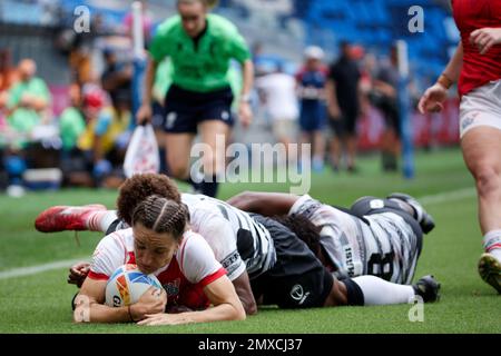 Jasmine Joyce, de Grande-Bretagne, est attaquée lors du match de Sydney Sevens entre Fidji et la Grande-Bretagne de 2023 au stade Allianz sur 27 janvier 2023 in Banque D'Images