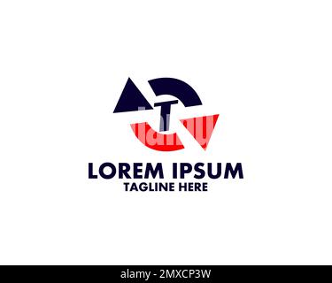 Lettre initiale du T monogramme avec symbole d'emplacement. Emblème de police. Carte de navigation, GPS, direction, lieu, boussole, contact, concept de recherche. Illustration de Vecteur