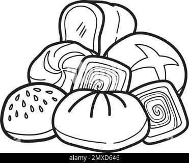 Illustration de pain assortis dessinés à la main dans le style Doodle isolé sur l'arrière-plan Illustration de Vecteur