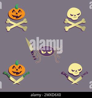 Clipart avec les personnages d'Halloween méchants scroll potiron araignée Illustration de Vecteur