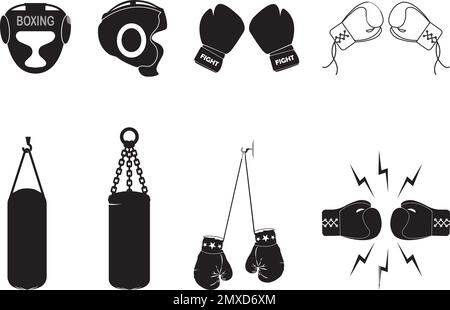 un ensemble d'équipements de boxe, un symbole vectoriel Illustration de Vecteur