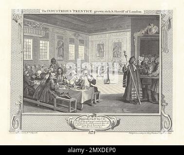 Série 'Industrie et idleness', planche 8: L'industriel 'Prentice Grown Rich, et Sheriff de Londres. Musée : COLLECTION PRIVÉE. Auteur: WILLIAM HOGARTH. Banque D'Images