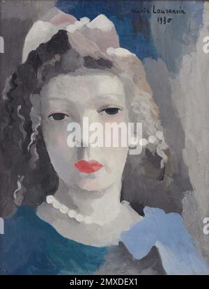 Autoportrait avec perles en bleu. Musée : COLLECTION PRIVÉE. Auteur: MARIE LAURENCIN. Banque D'Images