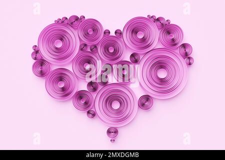 illustration 3d d'un coeur fait de formes géométriques sur fond rose. Symbole d'amour dans des formes géométriques Banque D'Images