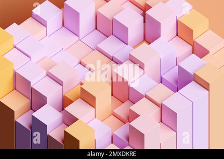 3d illustration d'une bande stéréo rose et orange . Rayures géométriques similaires aux vagues. Motif abstrait de lignes de croisement luminescentes Banque D'Images