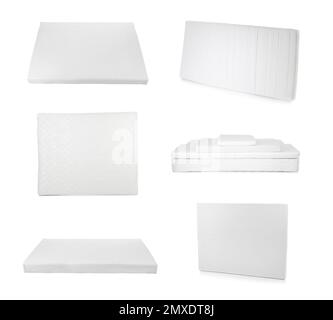 Matelas moderne et confortable sur fond blanc Banque D'Images