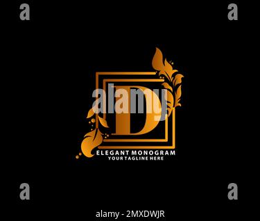 Lettre initiale dorée D avec feuilles florales simples. Logo naturel de luxe. Illustration vectorielle au design botanique élégant Illustration de Vecteur