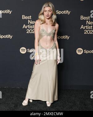 Anna Sitar arrive jeudi, à 2 février 2023, à la meilleure fête des nouveaux artistes de Spotify en 2023, au Pacific Design Center de West Hollywood, Californie. (Photo de la Sathanlee B. Mirador/Sipa USA) Banque D'Images