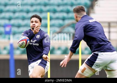 Sione Tuipulotu, en Écosse, pendant une course des capitaines au stade de Twickenham, à Londres. Date de la photo: Vendredi 3 février 2023. Banque D'Images