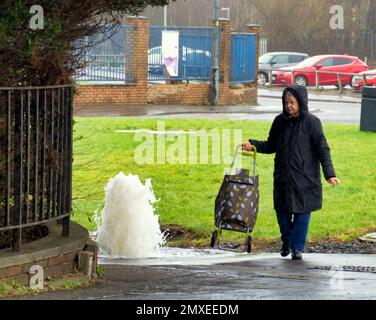 Glasgow, Écosse, Royaume-Uni 3rd février 2023. Des poteaux incendie ciblés par des vandales qui donnent des fours à eau à cause d'une fuite dans la chapelle du tambour alors que l'eau écossaise essaie de la contenir. Crédit Gerard Ferry/Alay Live News Banque D'Images