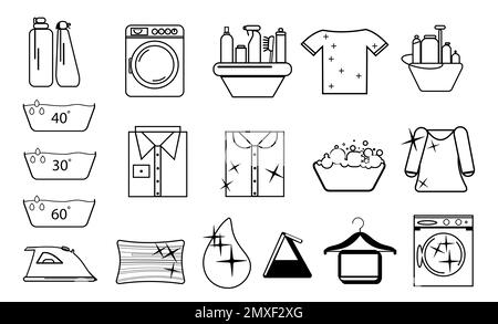 Illustration de différents symboles de linge sur fond blanc Banque D'Images