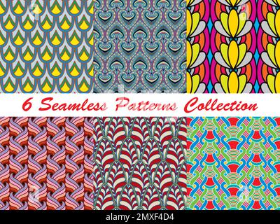 Ensemble de motifs colorés sans couture à motif Doodle. Ornements entrelacés inspirés du Zentangle. Arrière-plan ornemental dessiné à la main. Résumé t Illustration de Vecteur