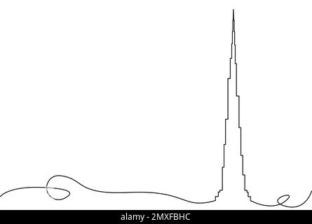 Dessin d'une seule ligne concept de repère de tour, bordure de cadre abstraite en style art de ligne, illustration vectorielle isolée sur fond blanc espace de copie Illustration de Vecteur