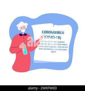 Avertissement d'épidémie de coronavirus.Nouveau COVID 2019,ancienne femme aînée de pensionnés dans le masque médical du visage avec antiseptique Sanitize mains désinfecteur.prévention MEA Banque D'Images