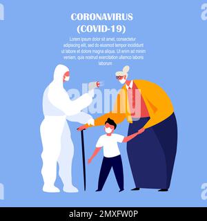 Coronavirus en Chine.Nouveau COVID 2019-nCoV,ancienne femme de pensionné,enfant dans le masque médical du visage faire l'analyse sur la quarantaine.Homme en combinaison de protection avec le test S. Banque D'Images