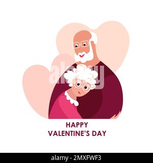 Célébration De La Saint-Valentin Joyeuses.14 Février.L'Amour Du Vieux Pensionné L'Homme Et La Femme Âgée Couple Hug L'Un L'Autre. Tomber Dans L'Amour.Sweetheart Boyfriend Banque D'Images