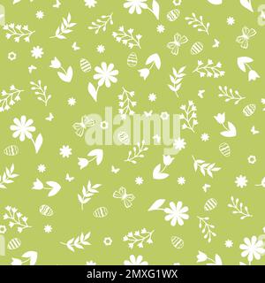 Joli motif sans couture avec fleurs printanières et œufs de pâques Illustration de Vecteur