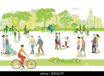 Familles et personnes à loisir dans le parc, Illustration Illustration de Vecteur