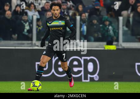 Turin, Italie. 02nd févr. 2023. Felipe Anderson de SS Lazio en action lors du match de football de Coppa Italia 2022/23 entre Juventus FC et SS Lazio au stade Allianz. (Résultats finaux ; Juventus 1 | 0 Lazio). Crédit : SOPA Images Limited/Alamy Live News Banque D'Images