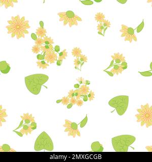 Motif fleuri sans couture avec fleurs de linden. Design écologique dessiné à la main pour le tissu et le papier d'emballage. Illustration de Vecteur