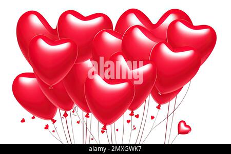 Illustration de magnifiques ballons rouges en forme de coeur isolés sur fond blanc Banque D'Images