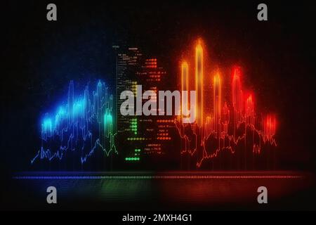 Arrière-plan sombre affichant des graphiques de bougies. Il s'agit d'un concept de négociation et de visualisation des mouvements du marché financier sur une période donnée Banque D'Images