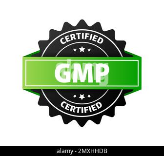 GMP - bonne pratique de fabrication certifiée signe, étiquette. Illustration de Vecteur