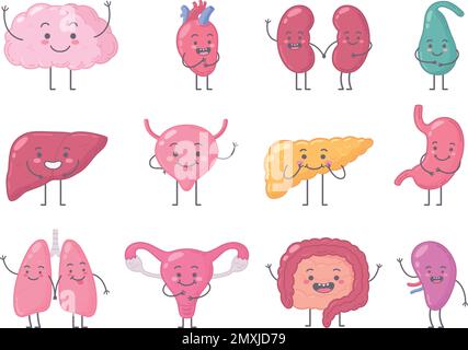 Ensemble d'icônes isolées avec des caractères de style de dessin animé de différentes émotions d'organes humains sur l'illustration vectorielle d'arrière-plan vide Illustration de Vecteur