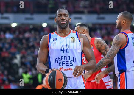 Pirée, Grèce. 03rd févr. 2023. 42 BRYANT DUNSTON d'Anadolu Efes lors de l'Euroligue, Round 23, match entre Olympiacos Pirée et Anadolu Efes au stade de la paix et de l'amitié de 3 février 2023, à Athènes, Grèce. Crédit : Agence photo indépendante/Alamy Live News Banque D'Images