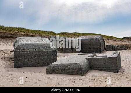 Bunkers de Wehrmacht allemands appartenant à l'ancien mur de l'Atlantique sur la plage près de Thybore, Danemark, Europe Banque D'Images