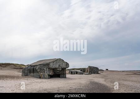 Bunkers de Wehrmacht allemands appartenant à l'ancien mur de l'Atlantique sur la plage près de Thybore, Danemark, Europe Banque D'Images