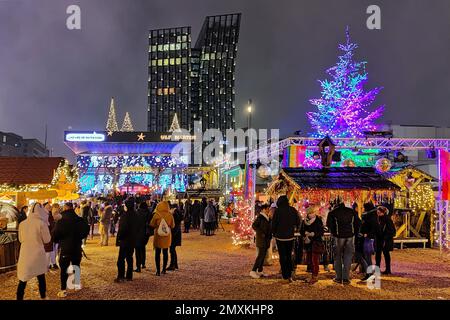 Santa Pauli, le marché de Noël le plus chaud de Hambourg en face des Tours dansants, Spielbudenplatz, Reeperbahn, St. Pauli, Hambourg, Allemagne, Europe Banque D'Images