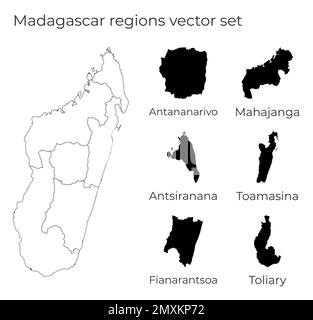 Carte de Madagascar avec formes de régions. Carte vectorielle vierge du pays avec les régions. Frontières du pays pour votre infographie. Illustration vectorielle. Illustration de Vecteur