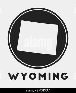 Icône Wyoming. Logo rond avec carte d'état et titre. Badge Wyoming élégant avec carte. Illustration vectorielle. Illustration de Vecteur