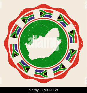 Afrique du Sud signe vintage. Grunge logo rond avec carte et drapeaux de l'Afrique du Sud. Illustration vectorielle élégante. Illustration de Vecteur