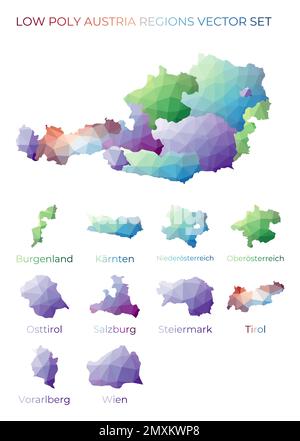 Basses régions polytiques autrichiennes. Carte polygonale de l'Autriche avec les régions. Cartes géométriques pour votre conception. Illustration vectorielle moderne. Illustration de Vecteur