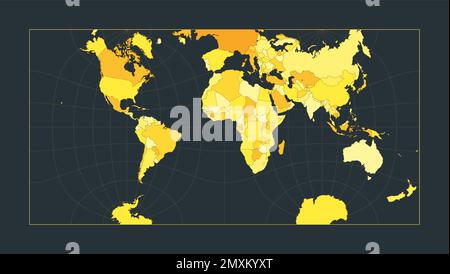 Carte du monde. Projection hémisphérique Guyou-in-a-Square. Illustration futuriste pour votre infographie. Couleurs de campagne jaune vif. Vecteur attrayant Illustration de Vecteur