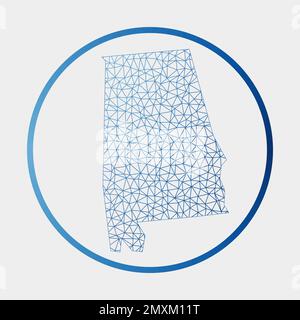 Icône Alabama. Carte du réseau de l'état américain. Signe rond de l'Alabama avec anneau dégradé. Technologie, internet, réseau, concept de télécommunication. Illustration de Vecteur