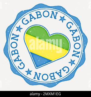 Logo du drapeau du Gabon. Texte du nom de pays autour du drapeau du Gabon en forme de coeur. Illustration vectorielle attrayante. Illustration de Vecteur