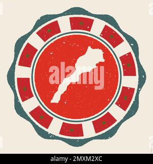 Panneau Maroc vintage. Grunge logo rond avec carte et drapeaux du Maroc. Illustration vectorielle authentique. Illustration de Vecteur
