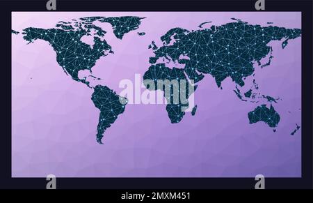 Carte réseau du monde. Projection cylindrique Patterson. Carte du réseau mondial. Globe filaire dans la projection Patterson sur fond géométrique bas poly. E Illustration de Vecteur