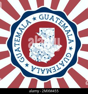 Insigne Guatemala. Logo rond de pays avec carte triangulaire en maille et rayons radiaux. EPS10 vecteur. Illustration de Vecteur