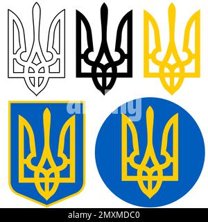 Ukraine blason sur fond blanc. Signe de trident ukrainien. Symboles ukrainiens. Emblème des armoiries. style de drapeau. Banque D'Images