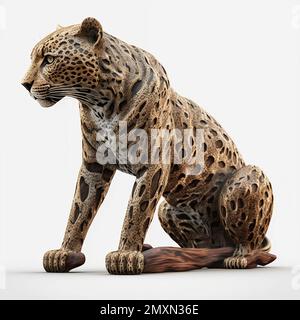 Illustration de la scultpture de bois jaguar 3D à rendu numérique Banque D'Images