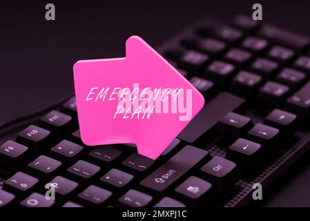 Affiche présentant le plan d'urgence. Présentation commerciale les procédures d'intervention en cas d'urgence majeure doivent être préparées Banque D'Images