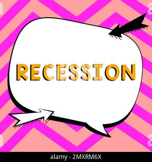 Récession de texte d'écriture manuscrite. Les entreprises présentent le processus de diminution progressive de la croissance, période de réduction Banque D'Images
