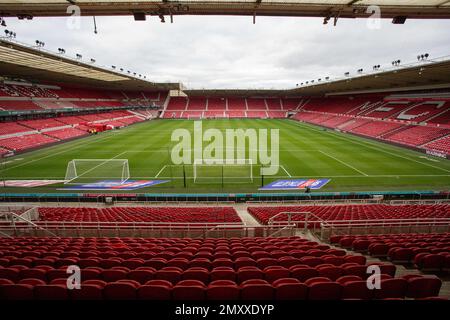 Vue générale de l'intérieur du stade Riverside, stade d'origine de Middlesborough pendant le match de championnat Sky Bet Middlesbrough vs Blackpool au stade Riverside, Middlesbrough, Royaume-Uni, 4th février 2023 (photo de Ben Early/News Images) Banque D'Images