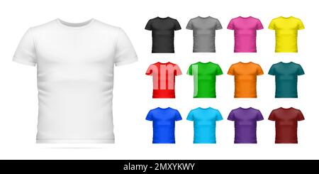 T-shirt réaliste maquette couleur ensemble d'icônes blanc noir rose gris jaune rouge vert orange vert foncé bleu clair violet et brun couleurs vecteur illust Illustration de Vecteur