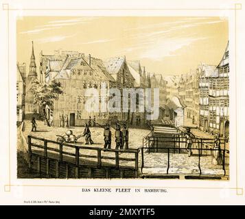 Europa, Deutschland, Hamburg, Originalseite und Originaltext : ' Das Kleine Fleet in Hamburg ' , im hintergrund die St. Katharinen Kirche , Lithographie aus : ' Hamburgisches Album ' , Druck Lithographisches Institut Charles Fuchs, Hambourg, UM 1850er Jahre. / Europe, Allemagne, Hambourg, page originale et texte original : ' Das Kleine Fleet in Hamburg ' ( le petit canal de Hambourg ), en arrière-plan St. Eglise Catherine , imprimé par l'Institut lithographique Charles Fuchs, Hambourg, vers 1850th . Banque D'Images